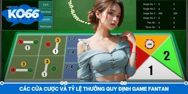Các cửa cược cùng tỷ lệ thưởng quy định theo luật chơi Fantan